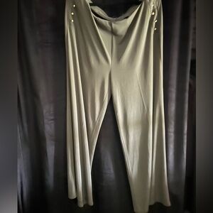 Lauren Ralph Lauren Olive Green Gold Button Wide Leg Sailor Pants 2X Pull-On